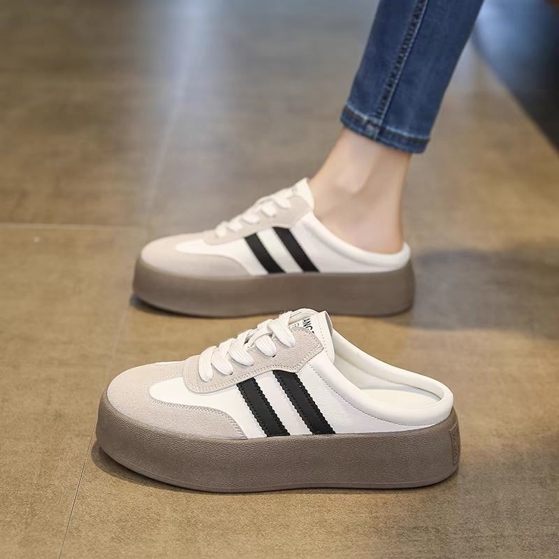 Mitad zapatillas de primavera y verano para mujeres 2025, nuevo calentamiento, zapatillas de fondo grueso, zapatos casuales, zapatos perezosos.