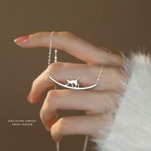 S925纯银猫猫项链女款时尚轻奢小众设计高级感锁骨链秋冬高颜饰品