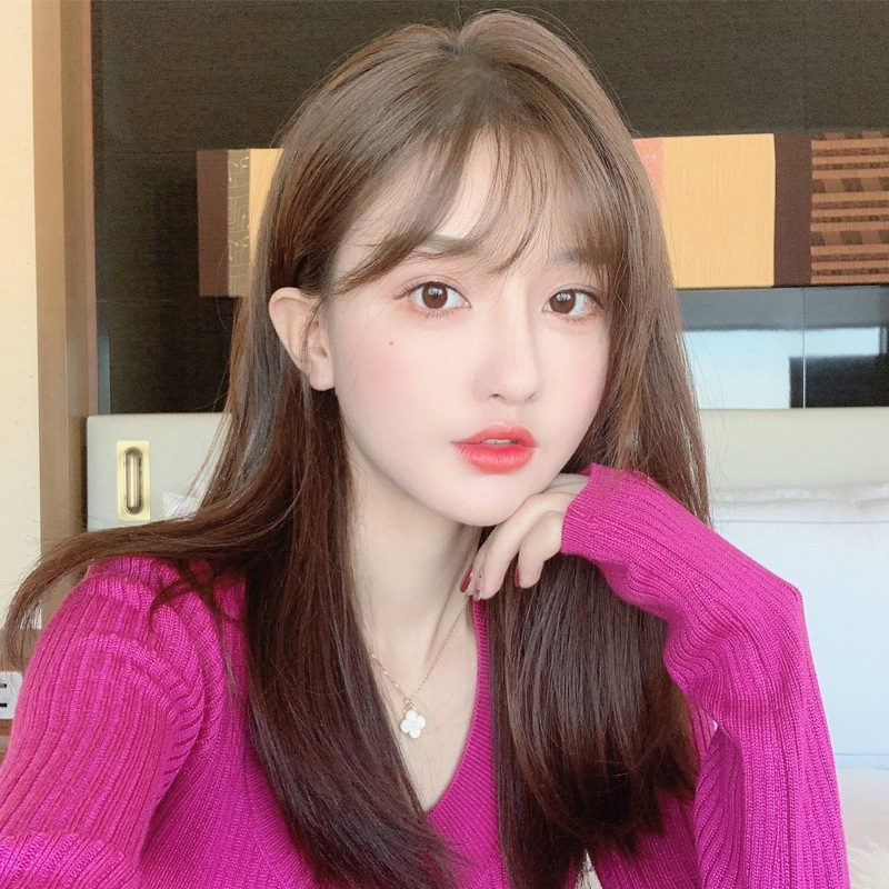 Wig Women's Summer Long Hair Natural Full Head Cover Long Straight 2022 Fashion New Natural Air Bangs Sweet Internet Red