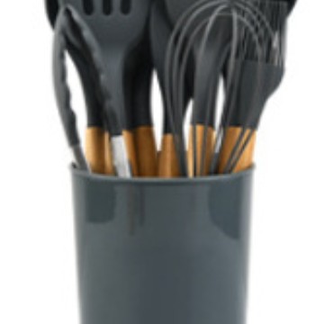 Juego de utensilios de cocina de silicona con mango de madera de haya, 12 piezas, espátula de cocina, cuchara de cocina, juego de utensilios de cocina antideslizantes