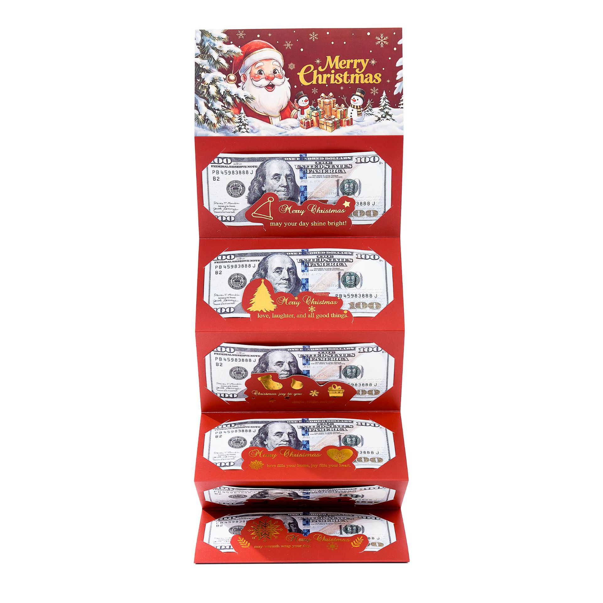 2026 nuevo Papá Noel transfronterizo dólar 6 tarjetas sobre rojo caja de dinero sorpresa de Navidad