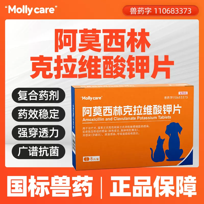 阿莫西林克拉维酸钾片宠物猫咪狗狗猫鼻支细菌感染兽用犬猫通用