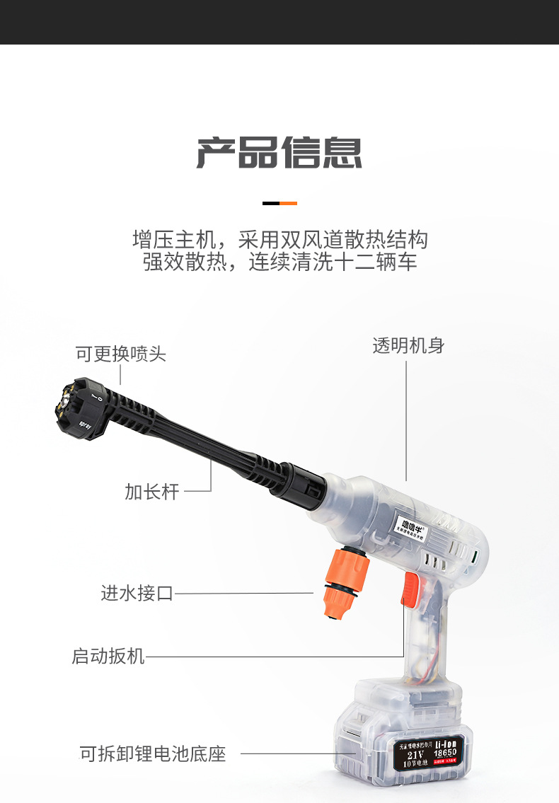 Customized Wireless Car Washing Machine, Portable High-Pressure Water Gun for Cars, High-Power Vehicle-Mounted Lithium Battery, Household Electric Car Washing