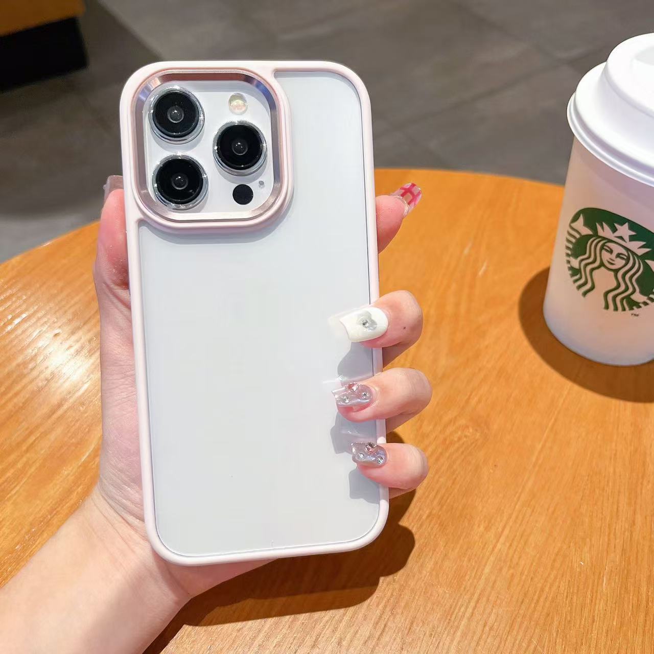 Lente rosa-transparente-metal-escudo dorado-agujero grande