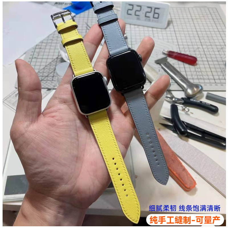 Suitable for Apple Watch Strap Genuine Leather Applewatch Strap iWatch S10/Se/S8 Flat Hand-Stitched Watch Suitable for Apple Watch Strap Genuine Leather Applewatch Strap iWatch S10/Se/S8 Flat Hand-Stitched Watch