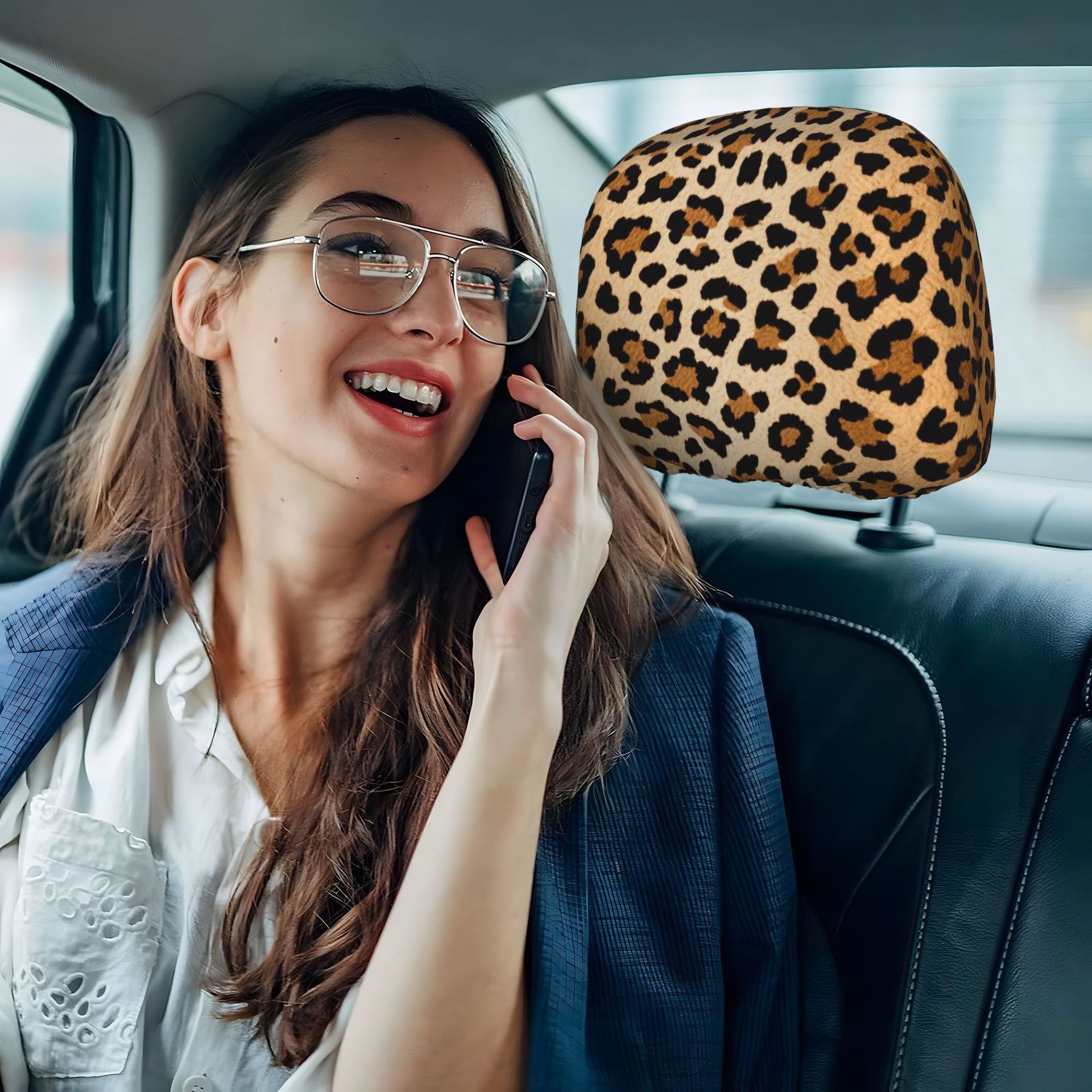 Car Headrest Cover with Cute Leopard Print Style and Personalized Design, Universal Car Pillow Cover, Can Be Labeled and Made to Order with Your Own Image