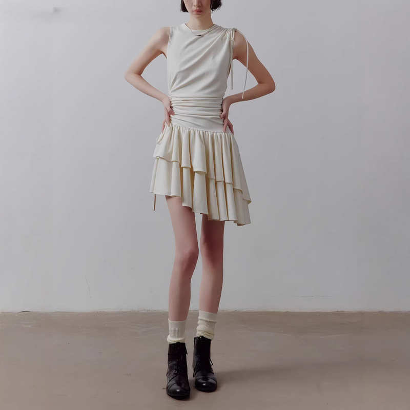Fused Aerial Ballet_Puffy and Soft Touch_Deconstructed Design_Asymmetrical Cloud White Knit Dress Fused Aerial Ballet_Puffy and Soft Touch_Deconstructed Design_Asymmetrical Cloud White Knit Dress