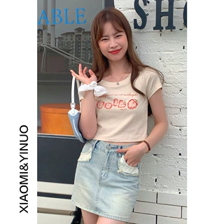【欧凡】韩式减龄草莓印花短袖正肩T恤女夏季小个子短款上衣9871
