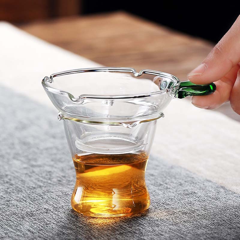 Tea Separator Filter Mesh, Tea Strainer for Leaves, Transparent Glass Tea Funnel, Tea Ceremony Accessory, Fair Cup, Teapot Infuser with Funnel