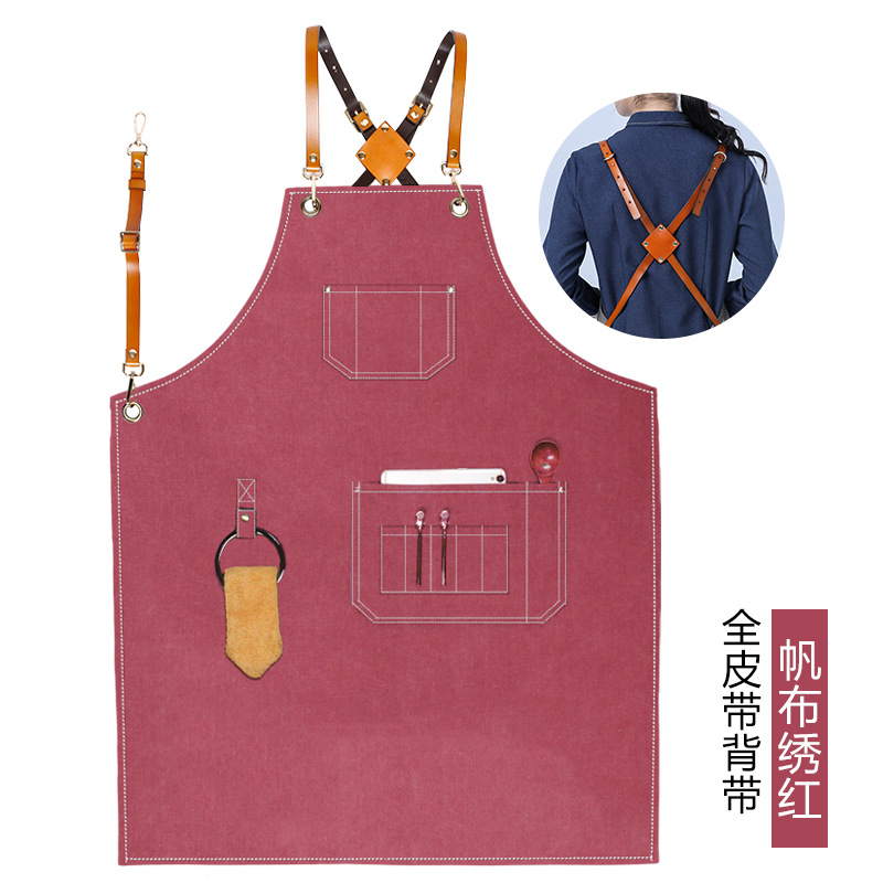 Nuevo anillo de cinturón marrón bordado rojo