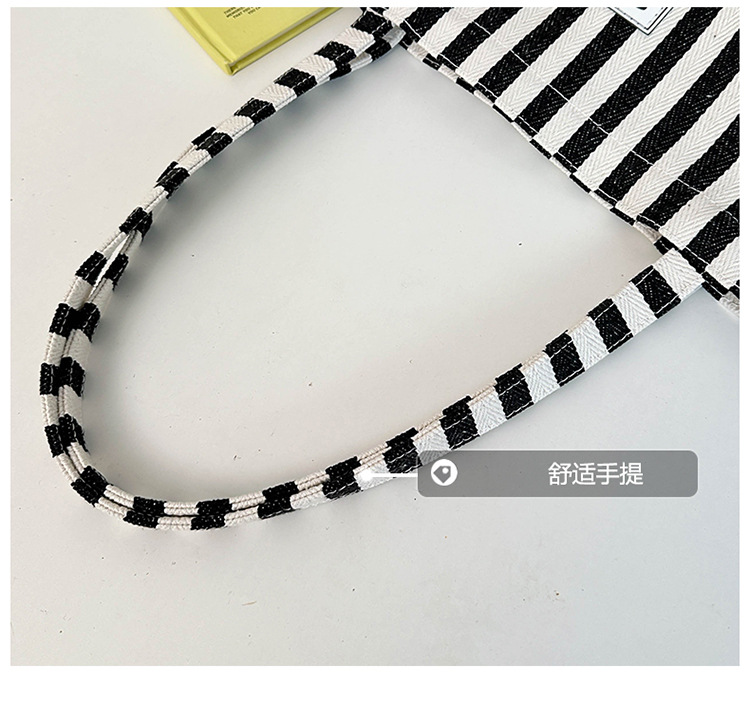 2024 Summer new canvas shoulder bag Tote bag, black and white striped trendy patchwork large capacity handbag undefined