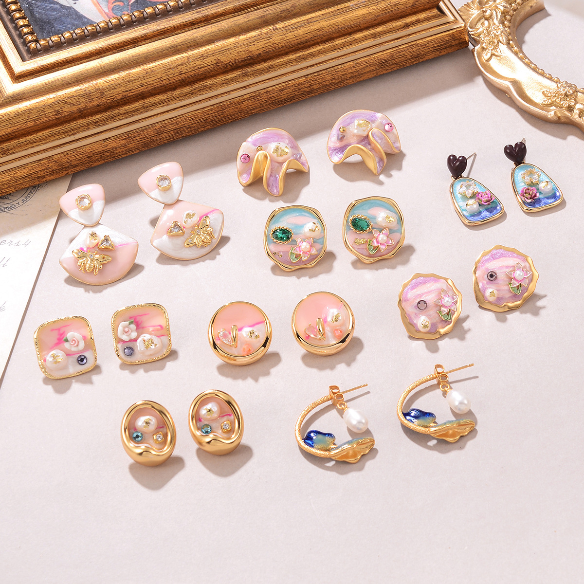 1 Par Retro Flor Enchapado Metal Pendientes De Gota Pendientes display picture 1