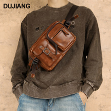 跨境复古胸包头层牛皮真皮男士斜挎包户外休闲多功能包包运动腰包