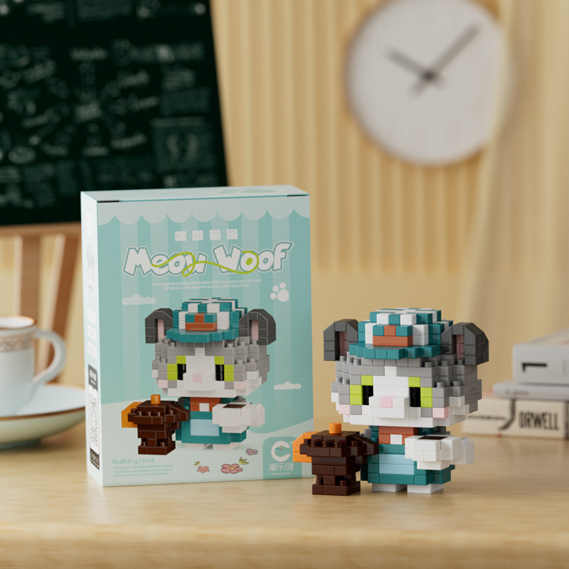 Compatible con LEGO gigante Panda flor azul lindo muñeca de dibujos animados montado bloques construcción juguete para niños puesto caja ciega al por mayor