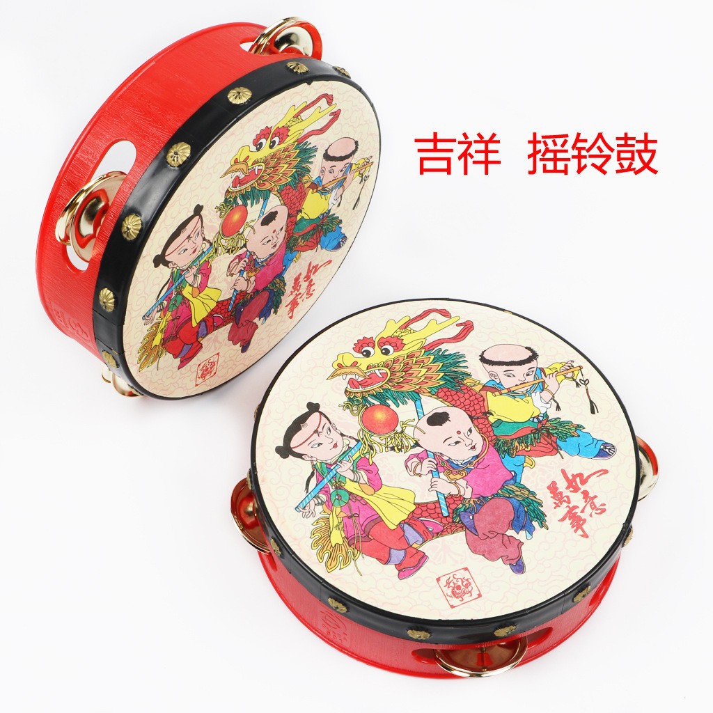 Wholesale children's hand bell drum children's baby musical instrument toy traditional auspicious hand racket percussion rattle hot sale