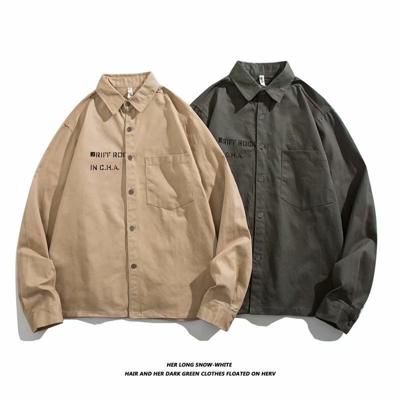 Autumn and Winter Solid Color Tooling Shirt Men's Retro Military Canvas Casual Loose Shirt Work Clothes Thin Jacket