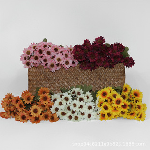 Cross-Border Artificial Flowers 7-Branch Autumn Color Small Daisy Silk Flowers Fake Flowers Jumping Orchid Chrysanthemum Chamomile Home Decoration Flowers Small Bunches of Flowers