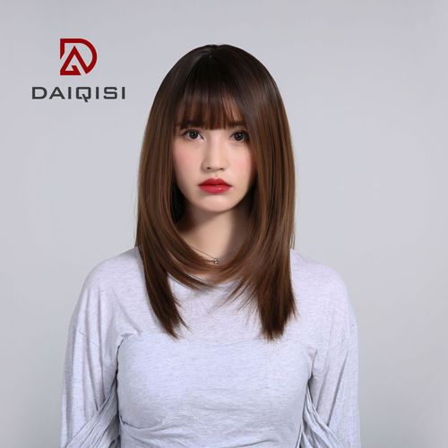 Oushuo Large Quantity Wholesale Women's Long Straight Realistic Natural Full Head Wig Air Bangs False Hair Full Head Wavy Influencer Hair