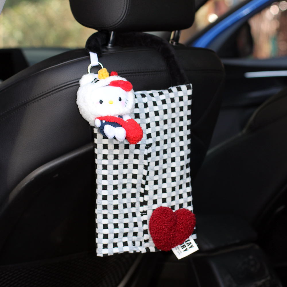 Blanco Kitty sombrero sobre rojo pequeño gato azul - corazón negro y blanco bolso pequeño