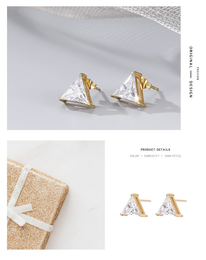 Fashion Triangle Titanium Steel Inlay Zircon Ear Studs 1 Pair