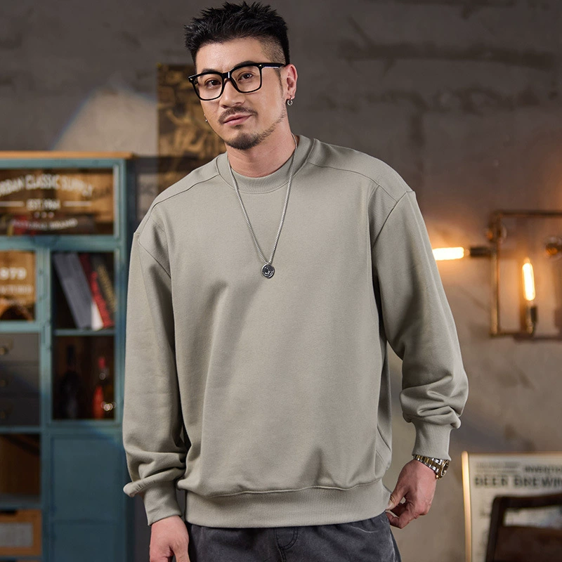 Мужская толстовка в американском стиле ретро, свободного кроя, из плотного хлопка, с ребристой вставкой, в стиле пэчворк, с эффектом потертости, с длинными рукавами, 460 г, в японском стиле.