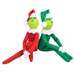 クリスマスグリンチの緑の毛むくじゃらの怪物、長い脚のエルフ人形、飾り物、クリエイティブな人形飾り
