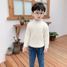 男童水貂绒毛衣加绒加厚儿童高领针织衫冬装小童宝宝套头打底线衣