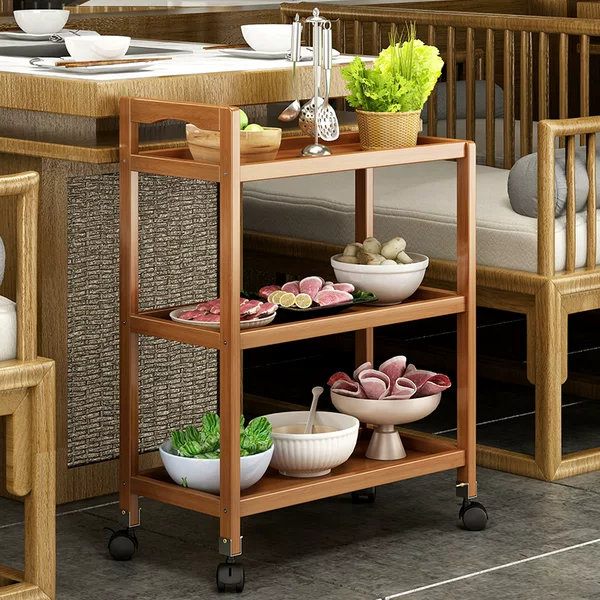 Multi-Layer Hot Pot Dish Rack Mobile Storage Rack Kitchen Shelf Storage Rack Floor-Standing Food Preparation Rack Home Living Room Kitchen