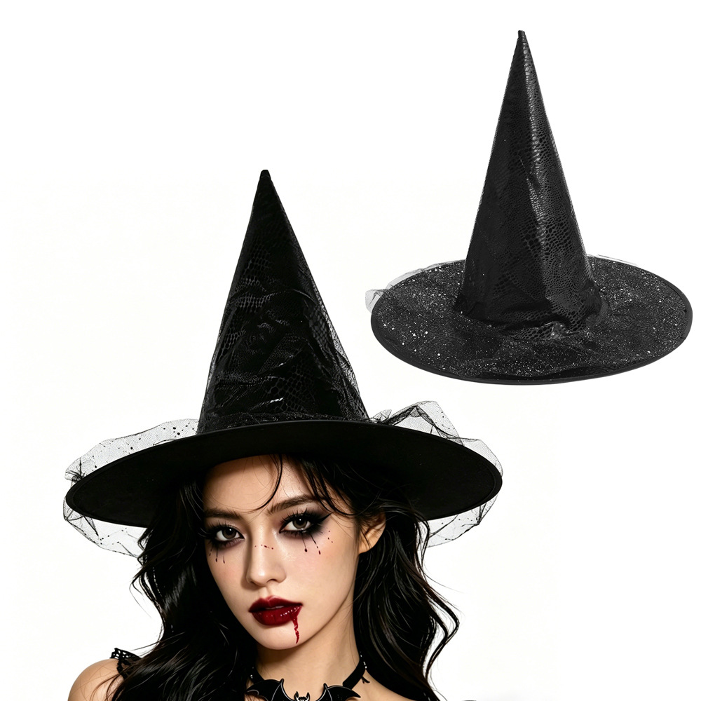 Sombreros de Halloween para niños y adultos, artículos para fiestas, sombreros de mago, sombreros de hechicero, sombreros de bruja de malla de cuero