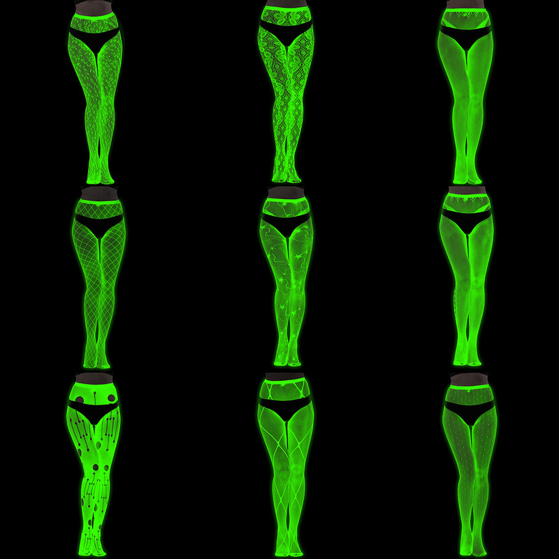 Luminous bottoming socks fluorescent European and American pantyhose luminous fishnet socks green sexy tattoo lace body jacquard socks
