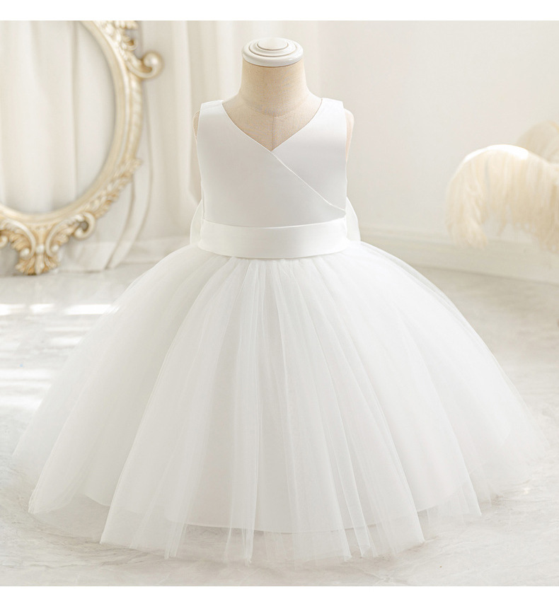 Robe de princesse en maille pour bébé fille avec nœud et col v_voghion.com