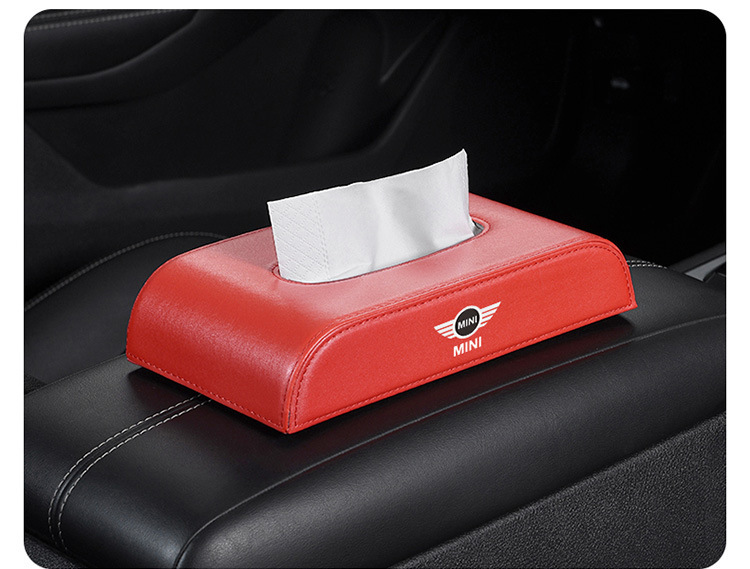 Car Tissue Box, Car Supplies, Creative Logo Tissue Box, Armrest Box, Seat Type High-End Leather Napkin Box