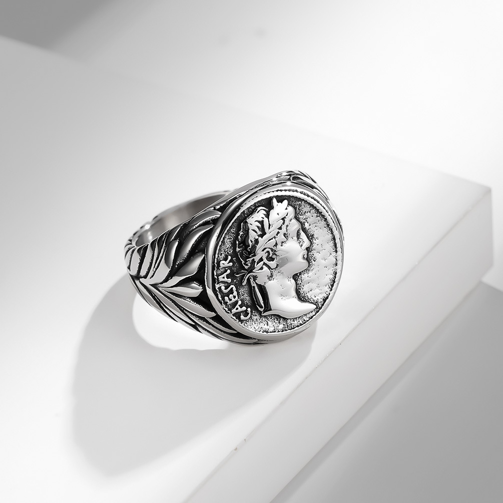 Fashion Coin Caesar Head Portrait Stainless Steel Ring display picture 4