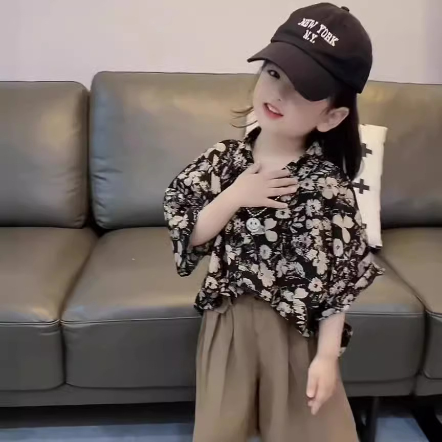 Ropa para padres e hijos verano nueva suelta retro Hong Kong estilo diseño sentido nicho flor camisa Ruan guapo camisa casual ropa de hombre