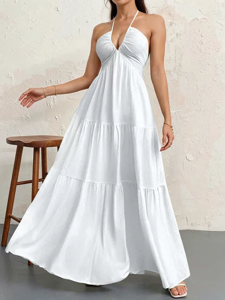 2026 Amazon Ebay European and American Summer New Hot-Selling Women's Halter Neck Dress with Straps and Tie Holiday Dress
