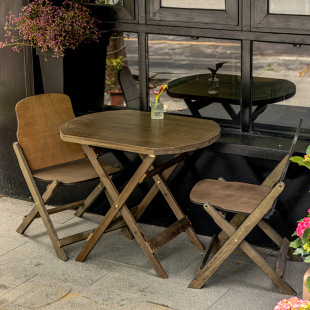 Solid Wood Curved Table with Folding Backrest Chairs for Living Room, Balcony, Home Dining Table, Coffee Table, Tea Storage, No Installation Required