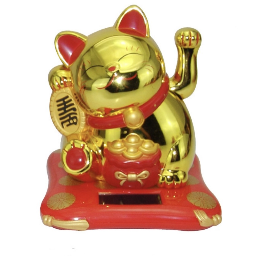 Gato solar atractivo de dinero nuevo estilo chino buena suerte atractivo de mano gato abierto ocho partes para la fortuna montado en automóviles japoneses adornos de estación de trabajo