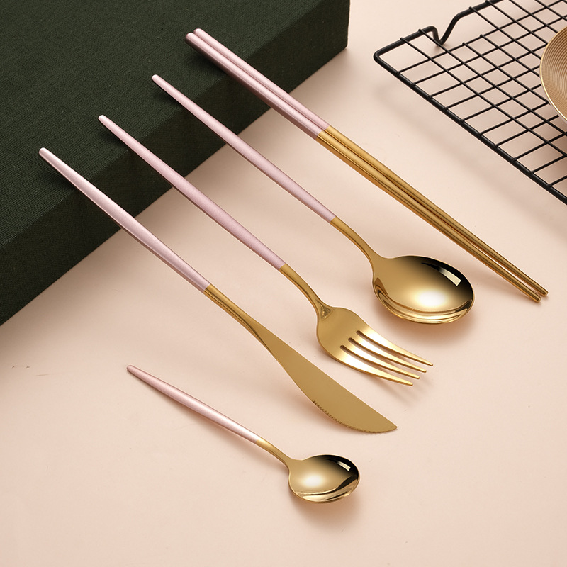 Vajilla de acero inoxidable serie portuguesa cuchillo, tenedor y cuchara vajilla occidental cuchillo de carne hogar Hotel de oro cuchara redonda cuchara de café