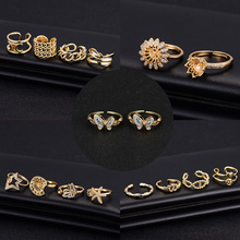 跨境定制气质蝴蝶戒指托女14K电镀真金可调节开口戒指宝石欧美风