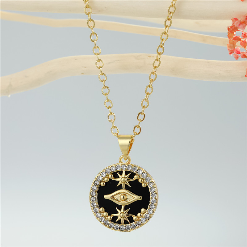 Fashion round point diamond star devil eye snake pendant necklace