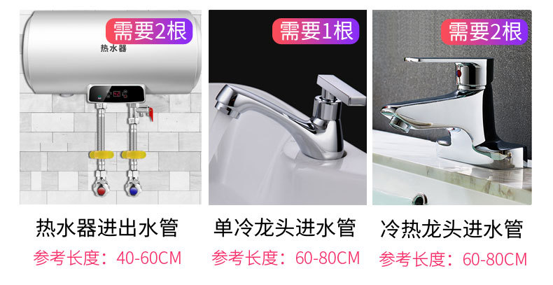 304 stainless steel high-pressure explosion-proof metal braided hose water heater, toilet, cold and hot faucet inlet and outlet pipes, 4 minutes undefined