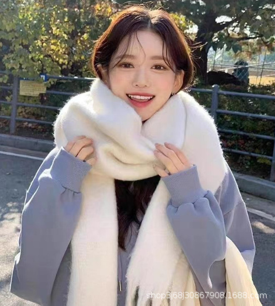 一桐同款克莱因蓝围巾女款冬季2025新款秋冬氛围感蓝色羊绒围脖|undefined