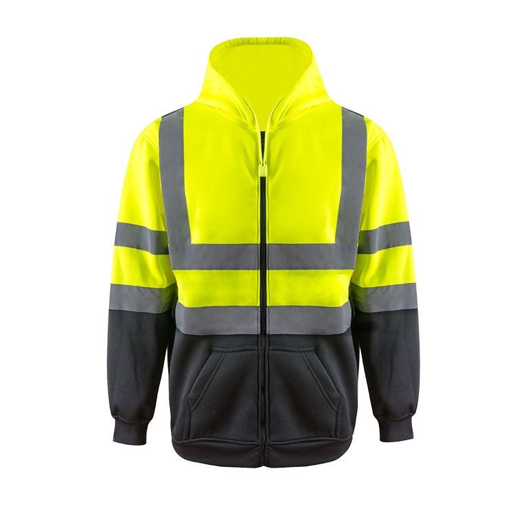 Cross-Border Hot Selling Hi Vis Reflective Safety Hoodie Fleece-Lined Thickeneded Warm Jacket Outdoor Traffic Work Clothes