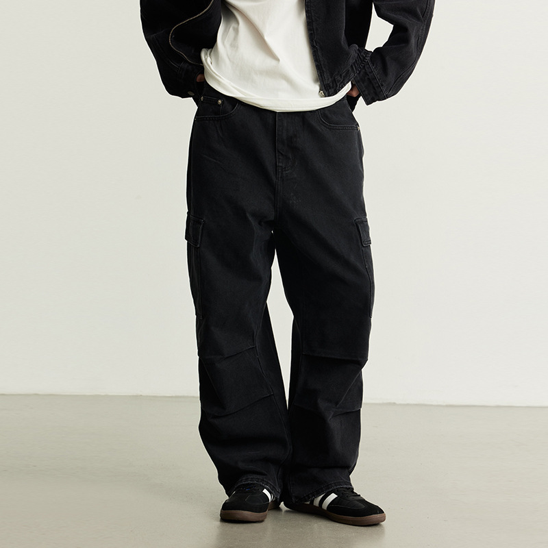 Pantalones cargo estilo americano UNF para hombre, otoño-invierno 2024, nuevos, lavados, vintage, multibolsillos, holgados, de marca original, jeans de moda.