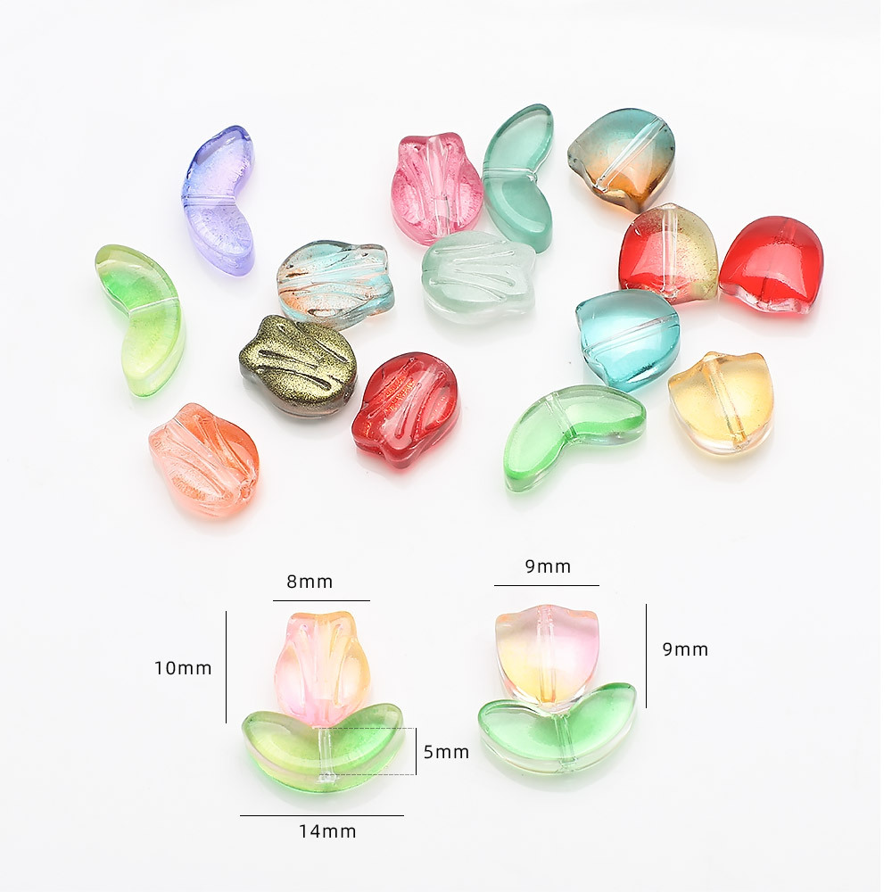 Glass Material Flower Pattern 20 Sets Per Pack 5 * 14mm 8 * 10mm Glass Flower DIY Jewelry Accessories Beads