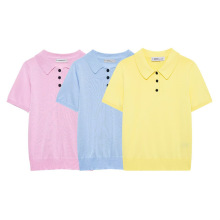 外贸2025春夏新款欧美风女时尚休闲短袖针织POLO衫领上衣2142019