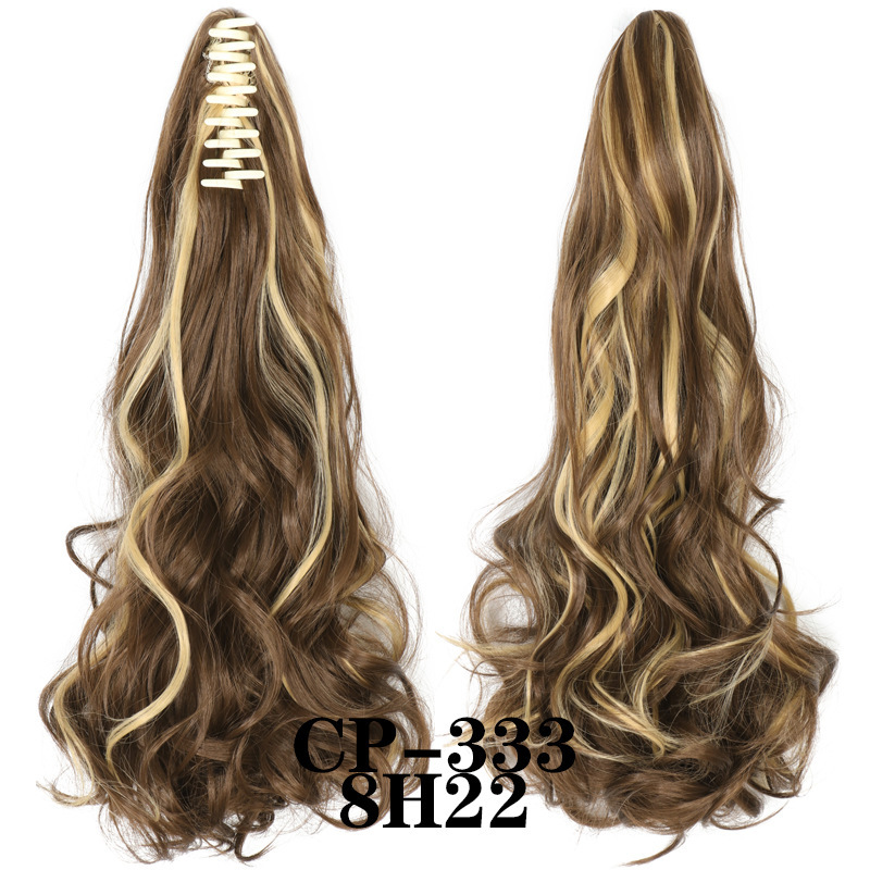 Europa y los Estados Unidos pelucas ondas largas pelucas de fibra química agarrar clip de cabello rizado garra de caballo 8 dientes fábrica de cola de caballo en stock