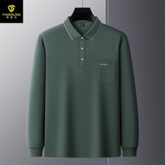 パイソン龍男服秋冬绢糸長袖tシャツ男ポケットカジュアル中年純色お父さん服poloシャツ