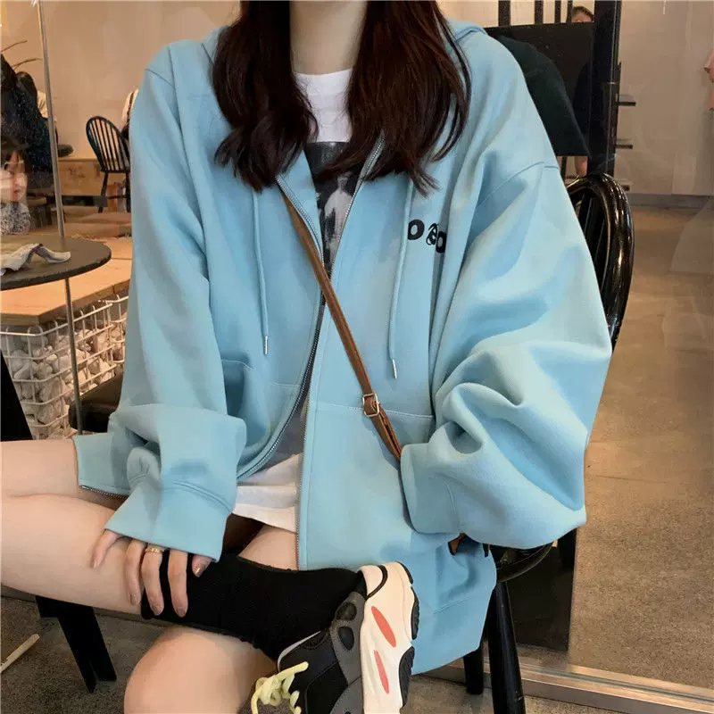 古着风开衫外套卫衣女潮ins春秋薄款韩版街头宽松原宿慵懒cec学生