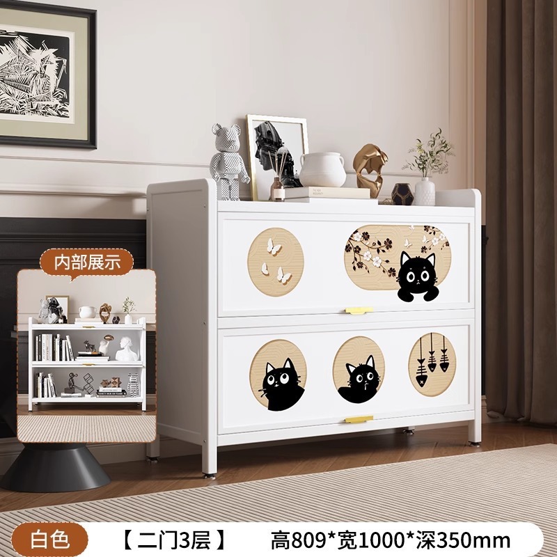 钢制书柜黑猫印花收纳柜客厅防尘储物柜大容量展示柜卧室儿童书架|undefined